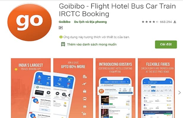 ứng dụng đặt vé máy bay giá rẻ goibibo