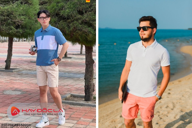 trang phục du lịch Phú Quốc - áo polo + quần short