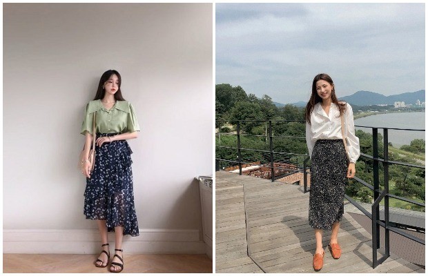 Mix đồ style Hàn Quốc đẹp - Chân váy mix áo blouse thanh lịch 