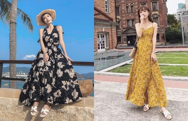 trang phục du lịch Nha Trang - Váy hoa nhí hở vai cuốn hút 
