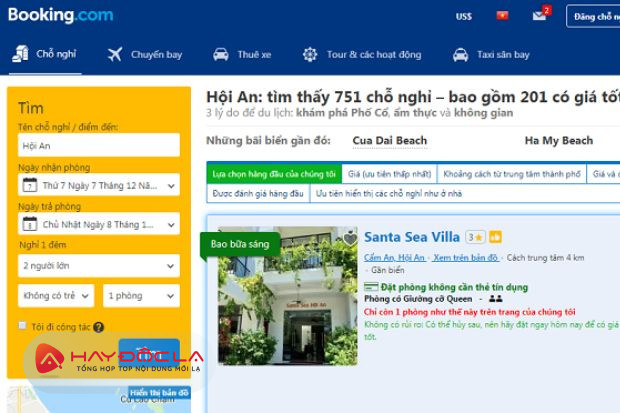 Booking.com - các trang web bán phòng khách sạn