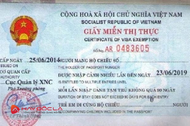 Giấy miễn thị thực - visa du lịch Việt Nam
