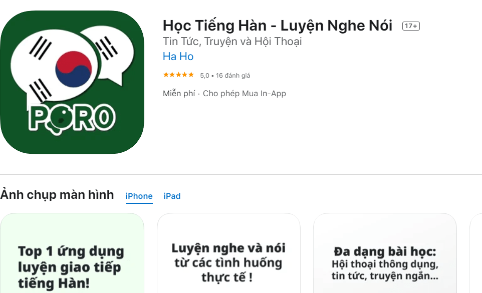 Học tiếng Hàn - Luyện nghe tiếng Hàn là một ứng dụng học tiếng Hàn trên iPhone