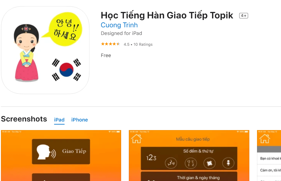 Học tiếng Hàn giao tiếp Topik là một ứng dụng học tiếng Hàn trên iPhone