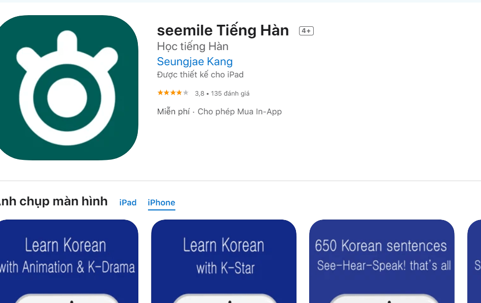 Seemile Tiếng Hàn là một ứng dụng học tiếng Hàn trên iPhone