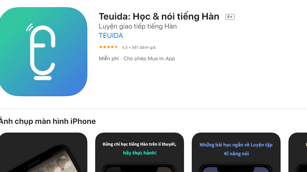 Teuida là một ứng dụng học tiếng Hàn trên iPhone