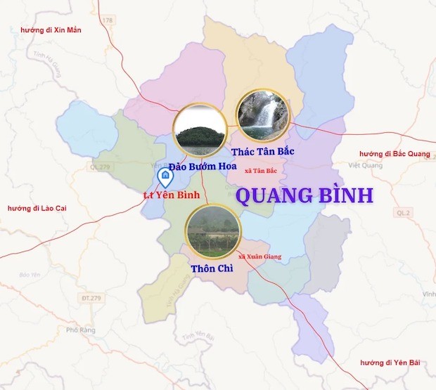 bản đồ các điểm du lịch hà giang-​Bản đồ huyện Quang Bình. 