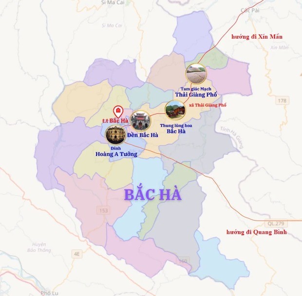bản đồ các điểm du lịch hà giang-huyện Bắc Hà 