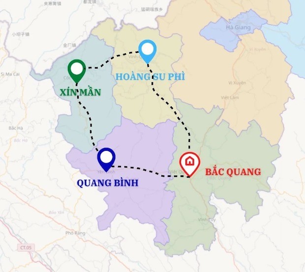 bản đồ các điểm du lịch hà giang-cung đường Bắc Quang – Hoàng Su Phì – Xín Mần – Quang Bình