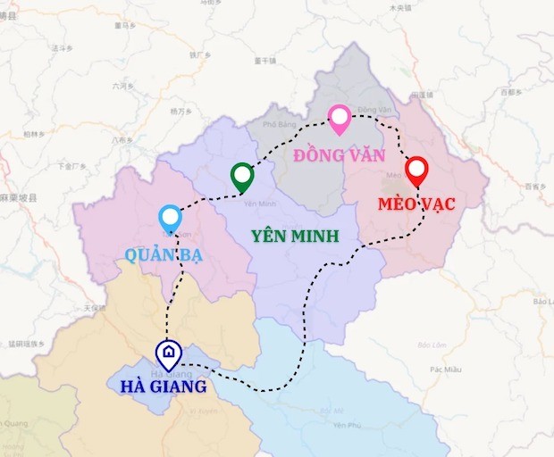 bản đồ các điểm du lịch hà giang-Cung đường Hà Giang – Quản Bạ – Yên Minh – Đồng Văn – Mèo Vạc