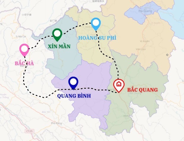 bản đồ các điểm du lịch hà giang-Cung đường Bắc Quang – Hoàng Su Phì – Xín Mần – Bắc Hà – Quang Bình
