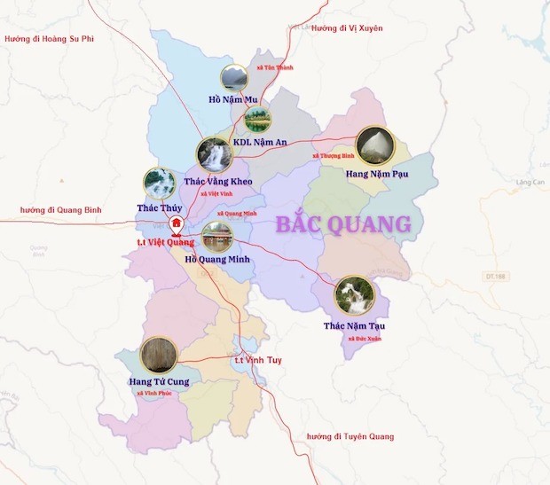bản đồ các điểm du lịch hà giang-Bản đồ huyện Bắc Quang, Hà Giang.