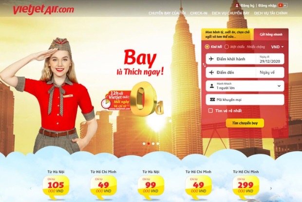 Cách mua vé máy bay Vietjet Air qua mạng - Web