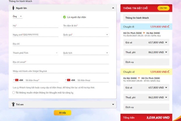 Cách mua vé máy bay Vietjet Air qua mạng - Thông tin