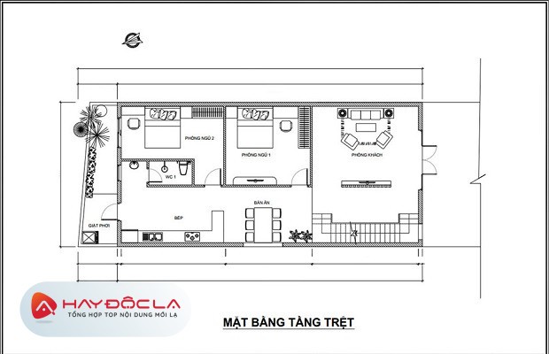 bản vẽ thiết kế nhà 2 tầng 6x20m 3 phòng ngủ lầu 2