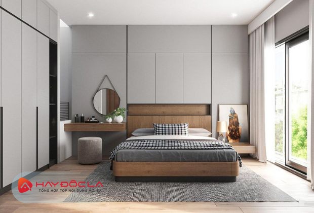 mẫu thiết kế nhà vuông 2 tầng đơn giản - phòng ngủ gam trung tính