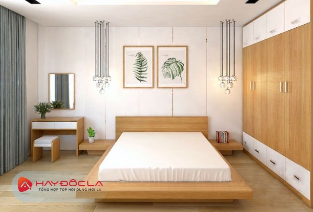 thiết kế nhà vuông 8x9m 2 tầng - phòng ngủ chất liệu gỗ