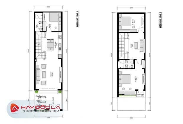 bản vẽ nhà 2 tầng 3d - mẫu nhà 2 tầng với diện tích 5x14m
