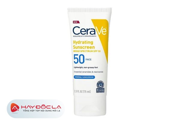 Cerave Hydrating Mineral Sunscreen SPF 50 Face Lotion - kem chống nắng cho da khô