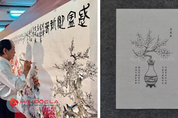 Treo tranh hoa mai trong nhà - ngày tết Đông Chí của người Hoa